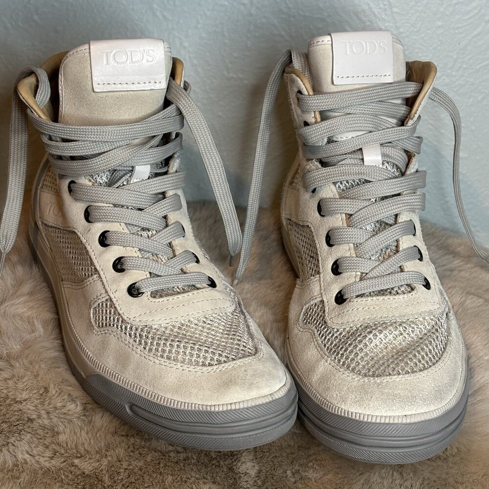 Tod’s high-top sneakers Creamy White Suede‎ Mesh Men’s 6.5